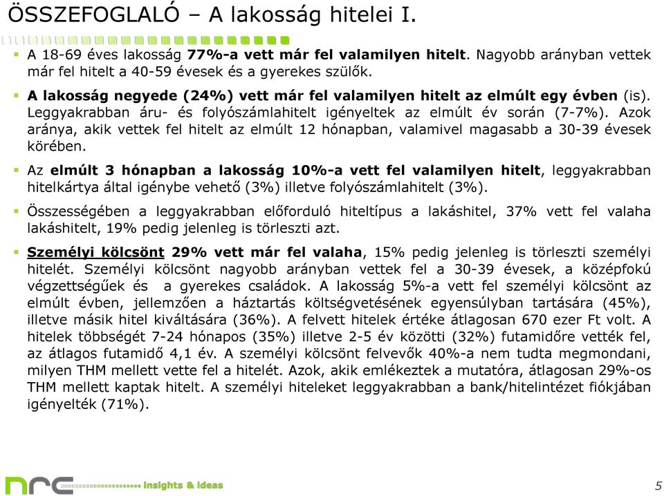 Azok aránya, akik vettek fel hitelt az elmúlt 1 hónapban, valamivel magasabb a 3-39 ek körében.