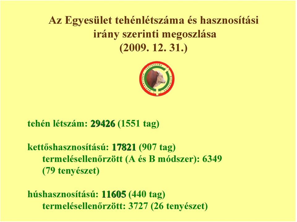 ) tehén létszám: 29426 (1551 tag) kettőshasznosítású: 17821 (907 tag)