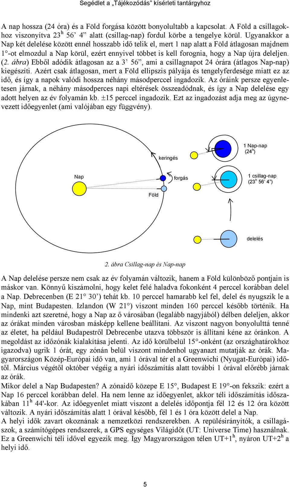 deleljen. (2. ábra) Ebből adódik átlagosan az a 3 56, ami a csillagnapot 24 órára (átlagos Nap-nap) kiegészíti.