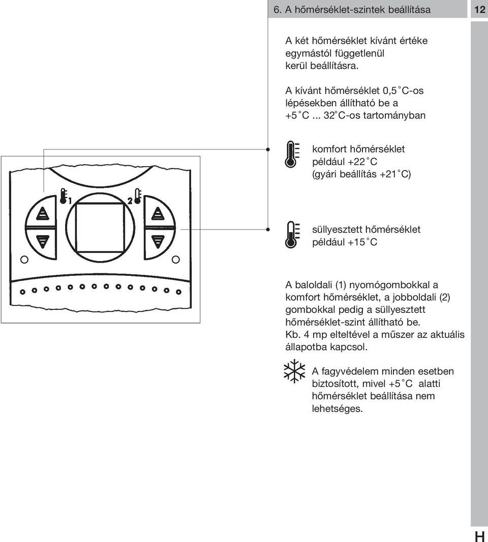.. 32 C-os tartományban komfort hőmérséklet például +22 C (gyári beállítás +21 C) süllyesztett hőmérséklet például +15 C A baloldali (1)