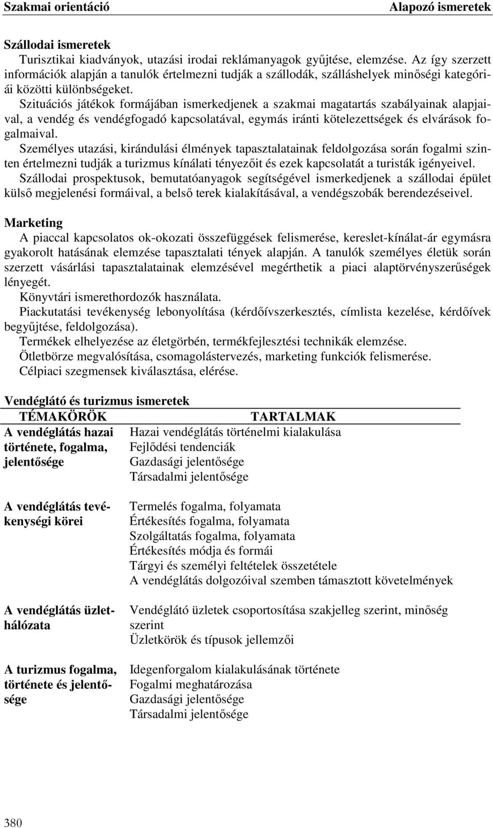 Szituációs játékok formájában ismerkedjenek a szakmai magatartás szabályainak alapjaival, a vendég és vendégfogadó kapcsolatával, egymás iránti kötelezettségek és elvárások fogalmaival.