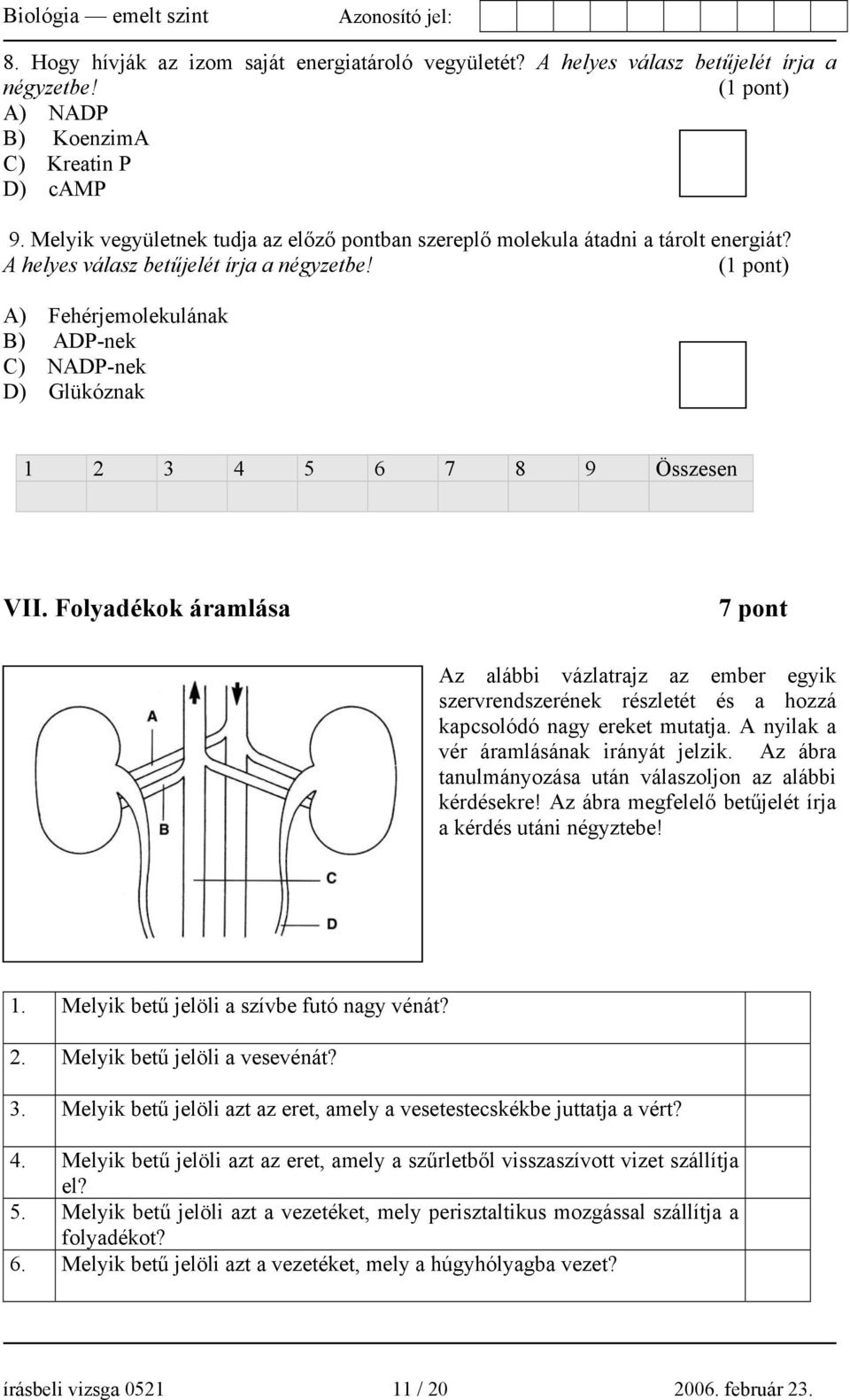 A) Fehérjemolekulának B) ADP-nek C) NADP-nek D) Glükóznak 1 2 3 4 5 6 7 8 9 Összesen VII.