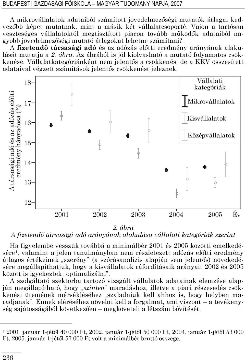 A fizetendı társasági adó és az adózás elıtti eredmény arányának alakulását mutatja a 2. ábra. Az ábrából is jól kiolvasható a mutató folyamatos csökkenése.