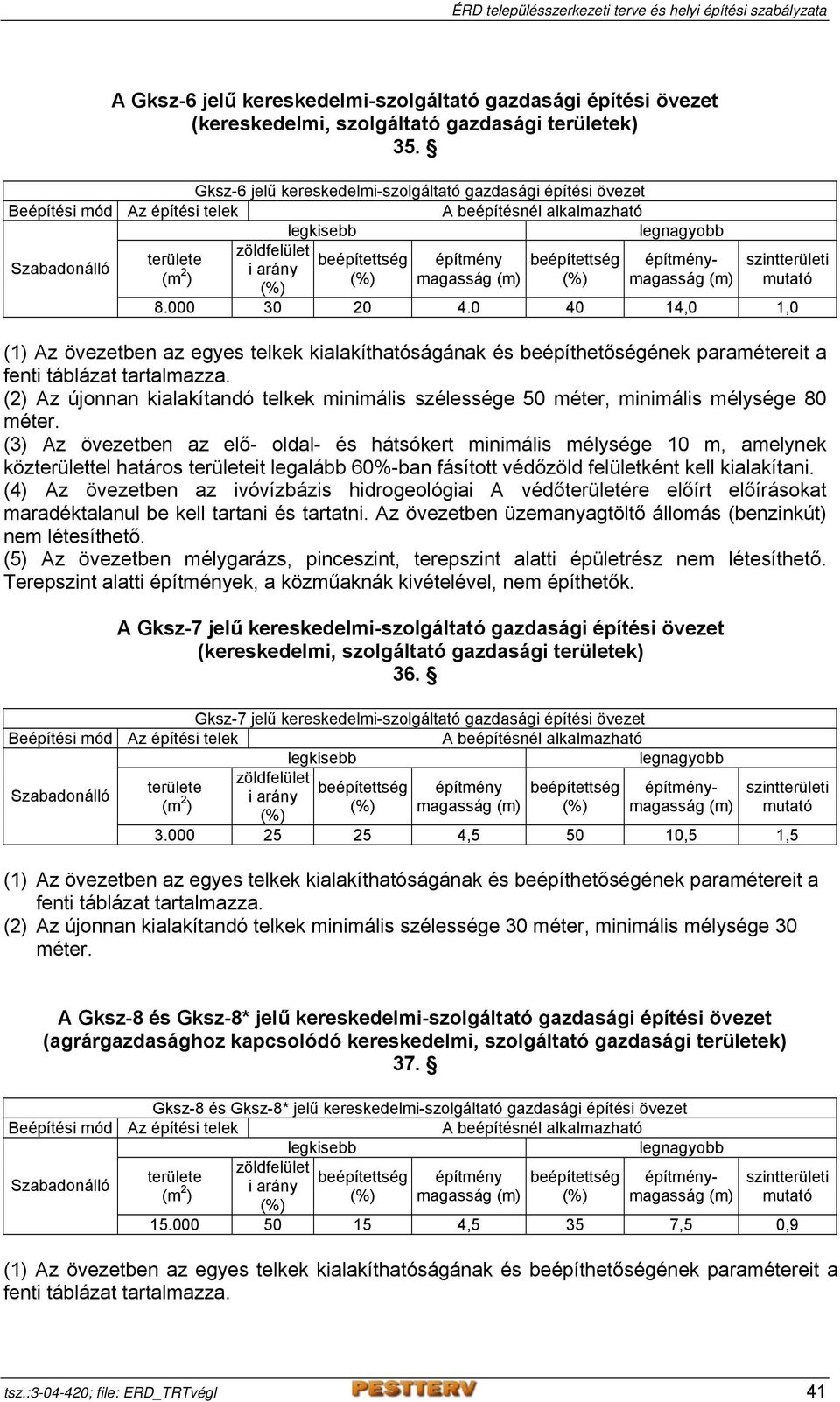 (3) Az övezetben az elő- oldal- és hátsókert minimális mélysége 10 m, amelynek közterülettel határos it legalább 60%-ban fásított védőzöld felületként kell kialakítani.