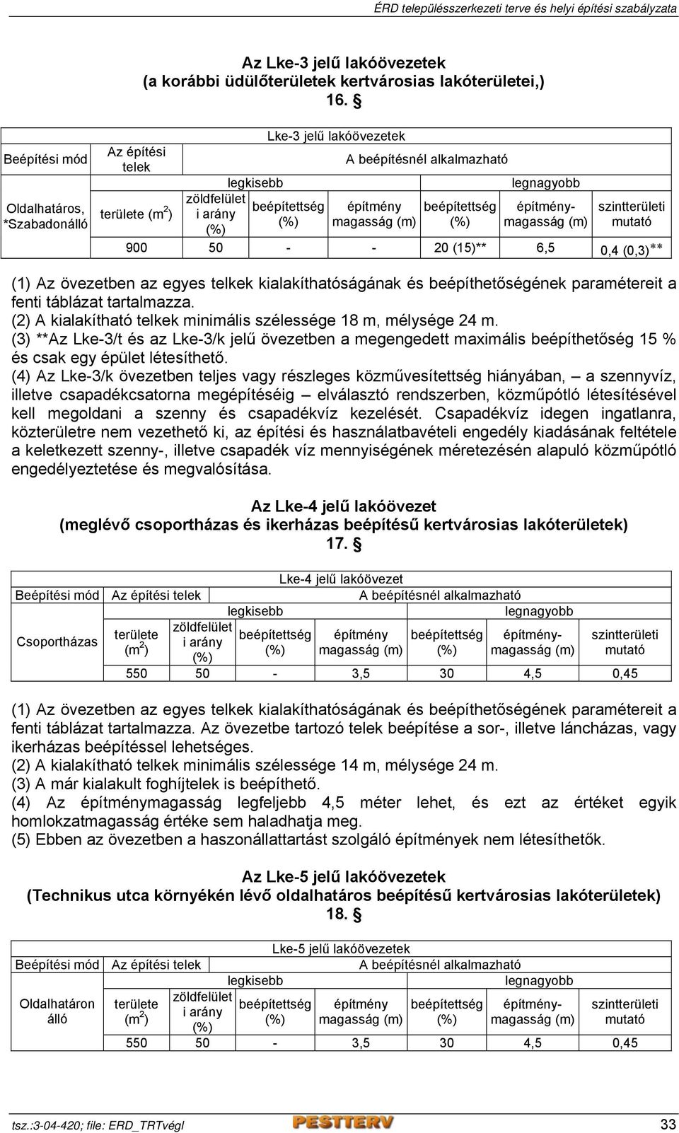 (3) **Az Lke-3/t és az Lke-3/k jelű övezetben a megengedett maximális beépíthetőség 15 % és csak egy épület létesíthető.