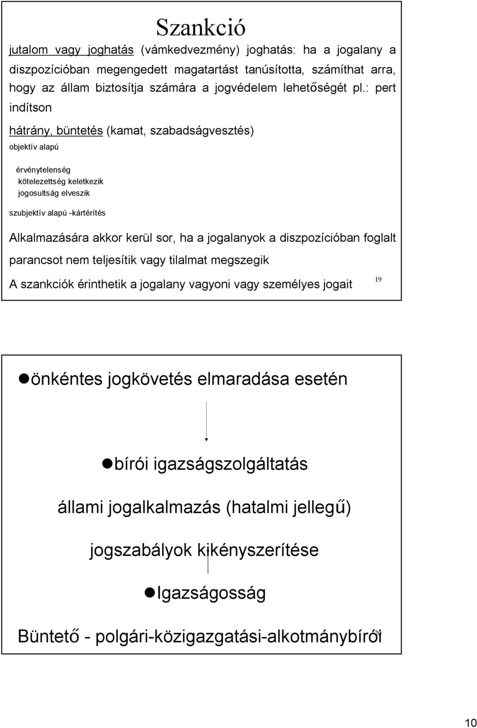 : pert indítson hátrány, büntetés (kamat, szabadságvesztés) objektív alapú érvénytelenség kötelezettség keletkezik jogosultság elveszik szubjektív alapú -kártérítés Alkalmazására akkor