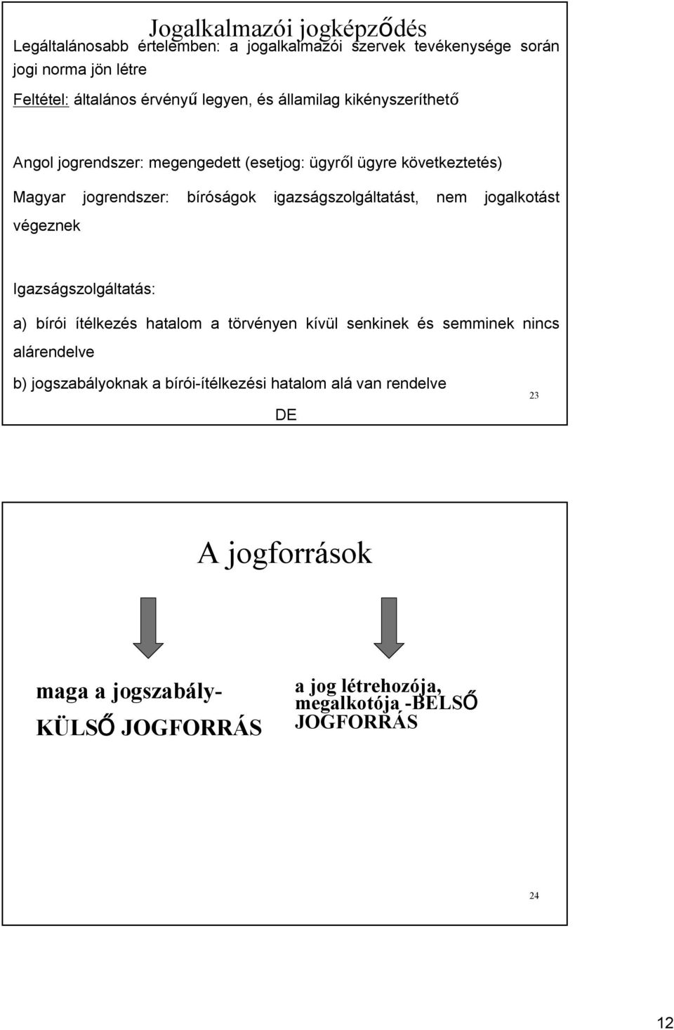 igazságszolgáltatást, nem jogalkotást végeznek Igazságszolgáltatás: a) bírói ítélkezés hatalom a törvényen kívül senkinek és semminek nincs alárendelve