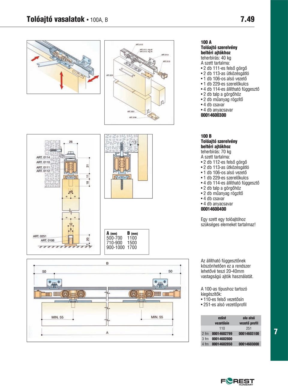 rögzítô db csavar db anyacsavar 00060000 (mm) B (mm) 500-00 00 0-900 500 900-000 00 00 B Tolóajtó szerelvény beltéri ajtókhoz teherbírás: 0 kg db -es felsô görgô db -as ütközésgátló db 06-os alsó