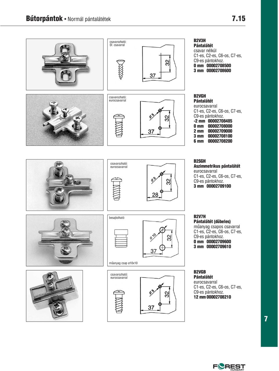 -2 mm 0000208485 0 mm 0000208000 2 mm 0000209000 3 mm 0000208100 6 mm 0000208200 csavarozható: eurocsavarral B2SGH Aszimmetrikus pántalátét eurocsavarral C1-es, C2-es, C6-os, C-es, C9-es