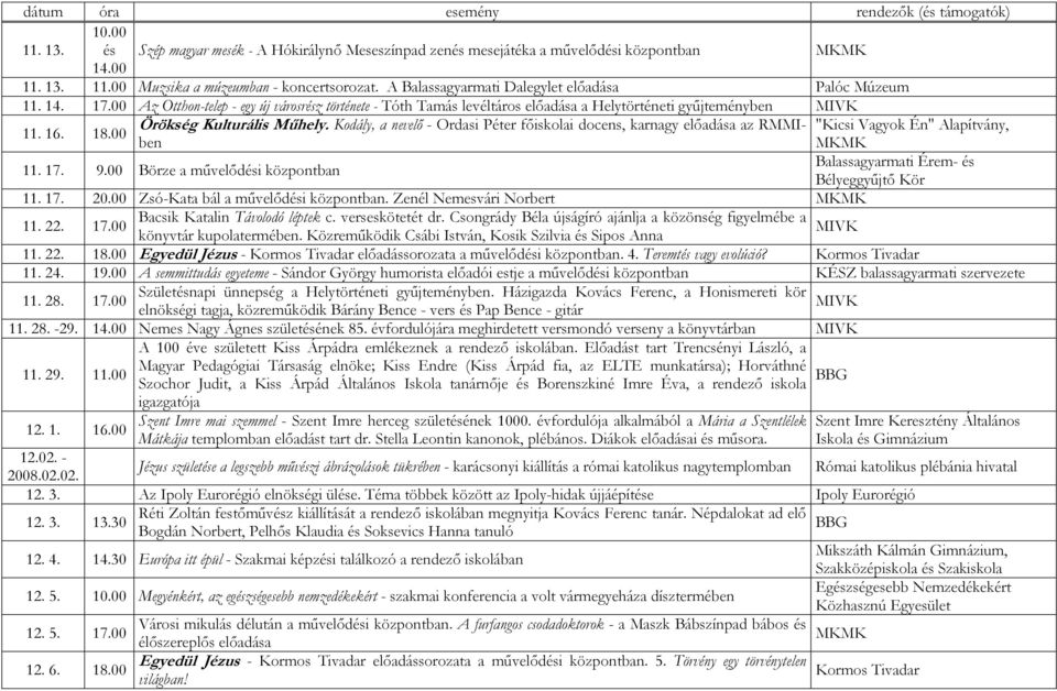 00 Örökség Kulturális Mőhely. Kodály, a nevelı - Ordasi Péter fıiskolai docens, karnagy elıadása az RMMIben "Kicsi Vagyok Én" Alapítvány, 11. 17. 9.