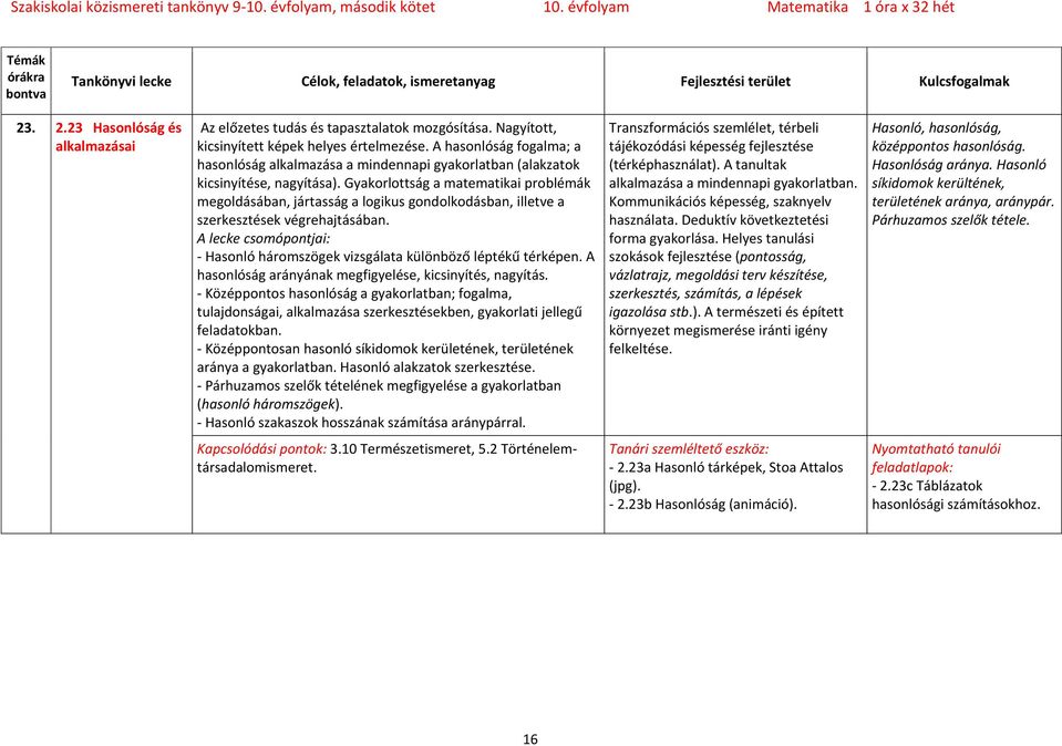 Gyakorlottság a matematikai problémák megoldásában, jártasság a logikus gondolkodásban, illetve a szerkesztések végrehajtásában. - Hasonló háromszögek vizsgálata különböző léptékű térképen.