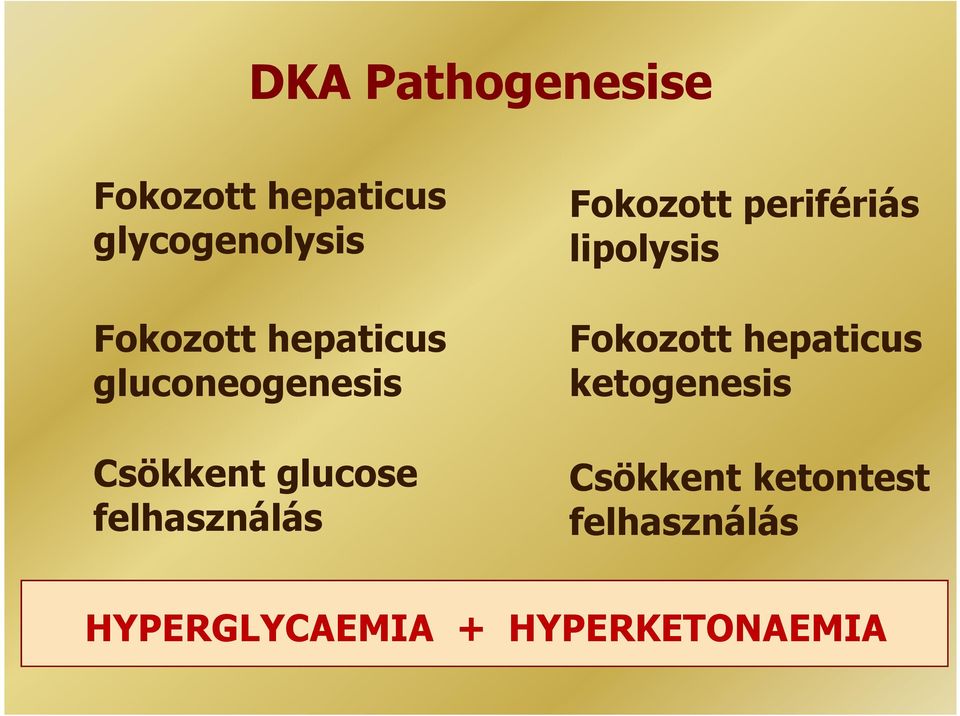 Fokozott perifériás lipolysis Fokozott hepaticus ketogenesis