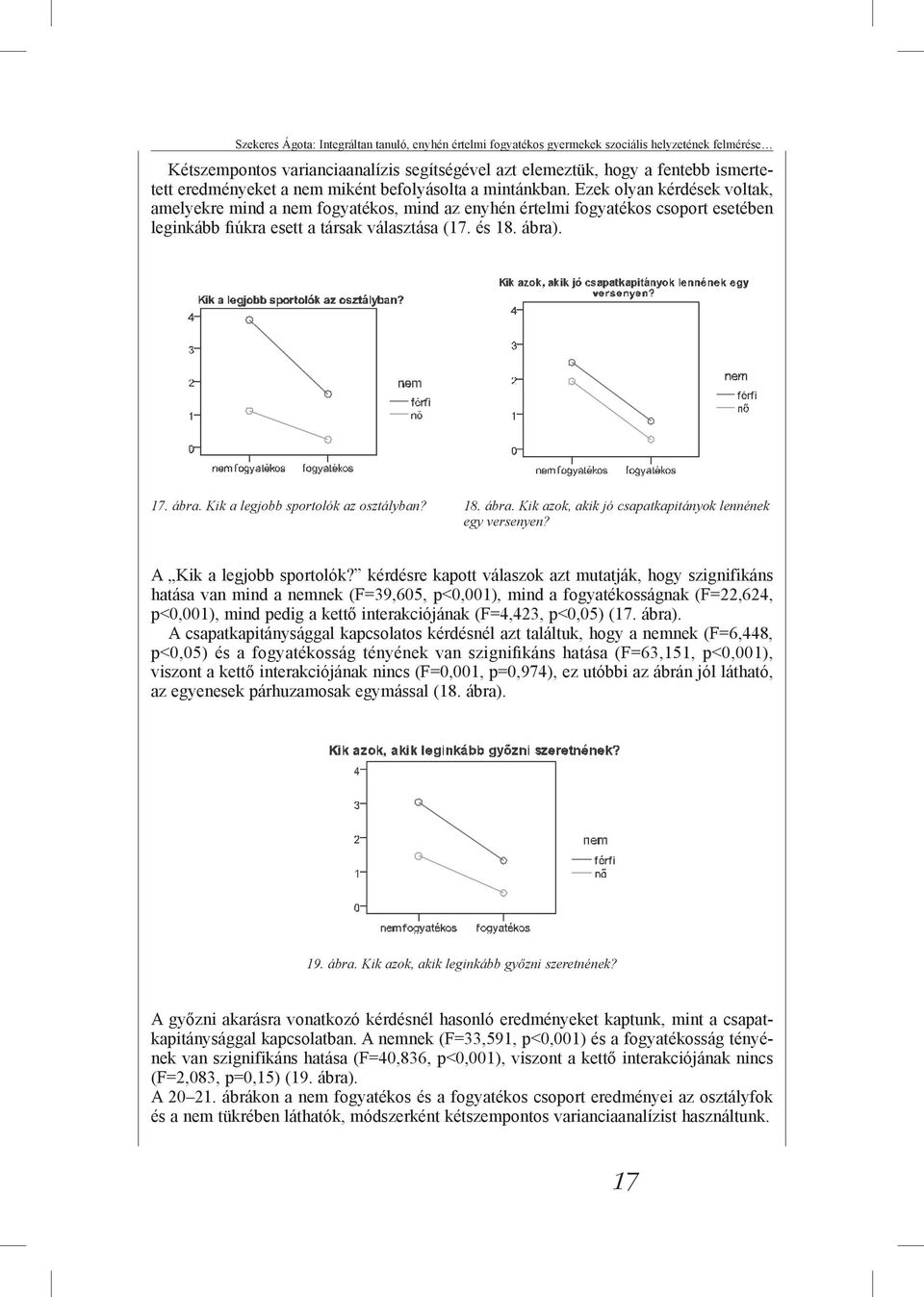 Ezek olyan kérdések voltak, amelyekre mind a nem fogyatékos, mind az enyhén értelmi fogyatékos csoport esetében leginkább fiúkra esett a társak választása (17. és 18. ábra)
