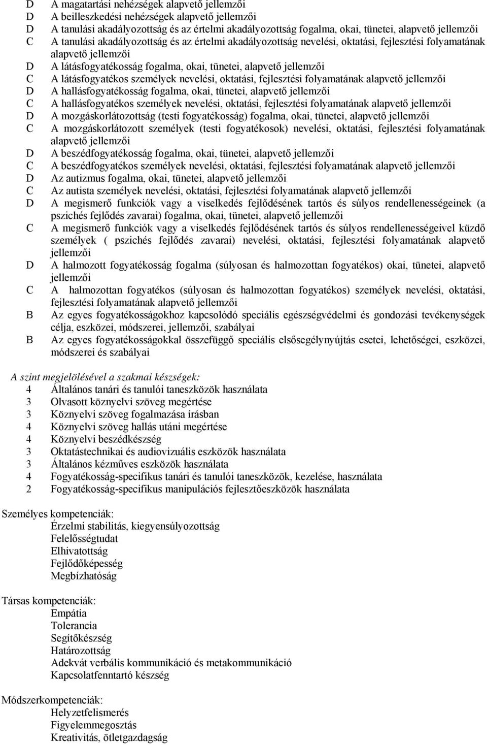 látásfogyatékos személyek nevelési, oktatási, fejlesztési folyamatának alapvető jellemzői D A hallásfogyatékosság fogalma, okai, tünetei, alapvető jellemzői A hallásfogyatékos személyek nevelési,