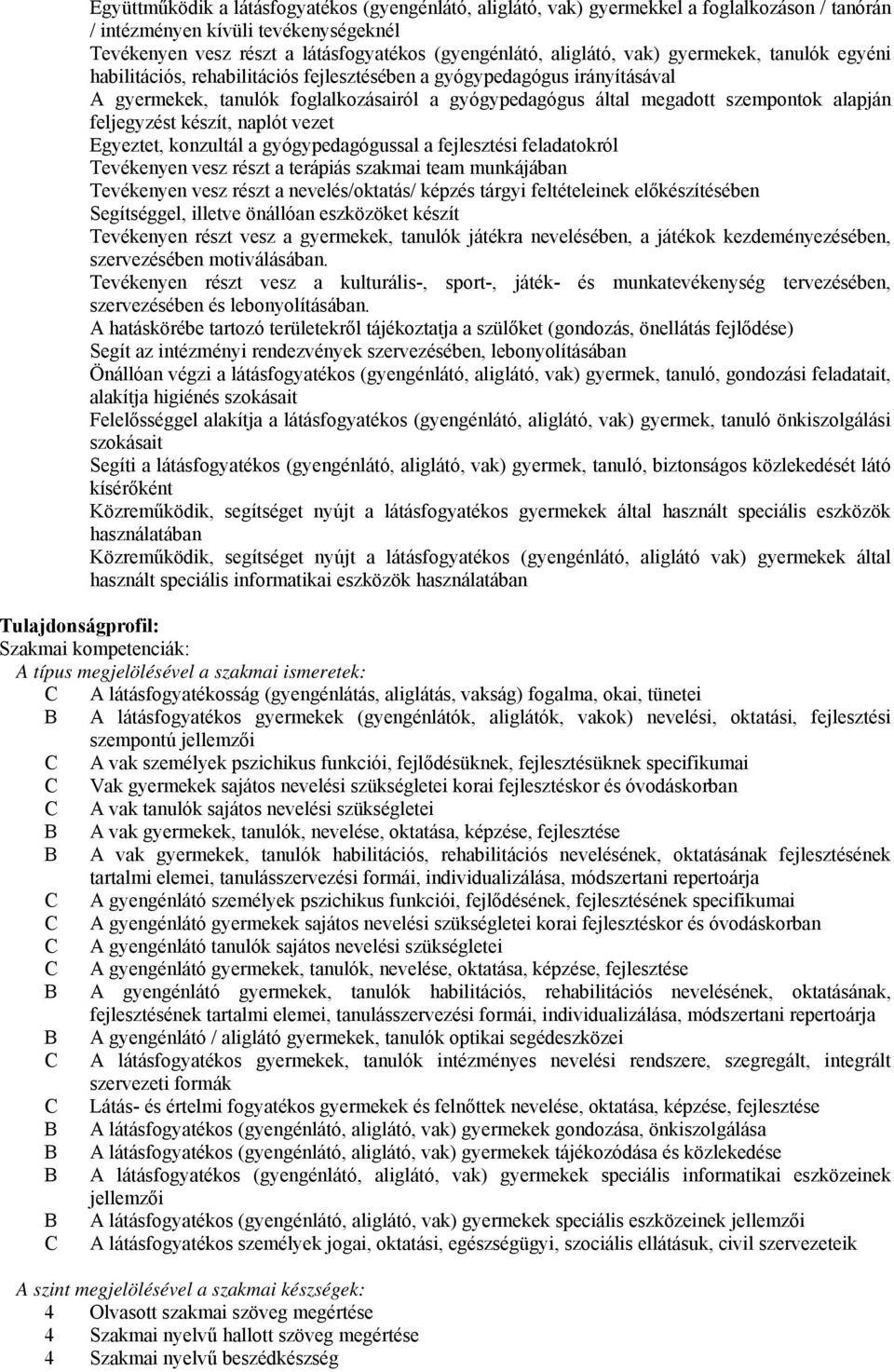 feljegyzést készít, naplót vezet Egyeztet, konzultál a gyógypedagógussal a fejlesztési feladatokról Tevékenyen vesz részt a terápiás szakmai team munkájában Tevékenyen vesz részt a nevelés/oktatás/