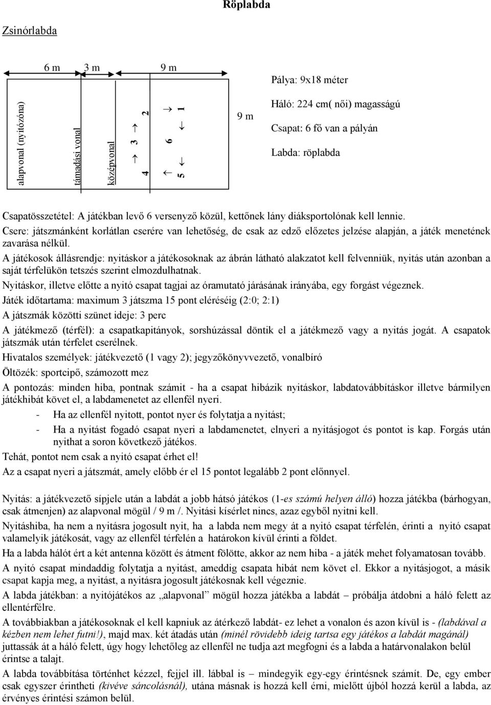 Csere: játszmánként korlátlan cserére van lehetőség, de csak az edző előzetes jelzése alapján, a játék menetének zavarása nélkül.