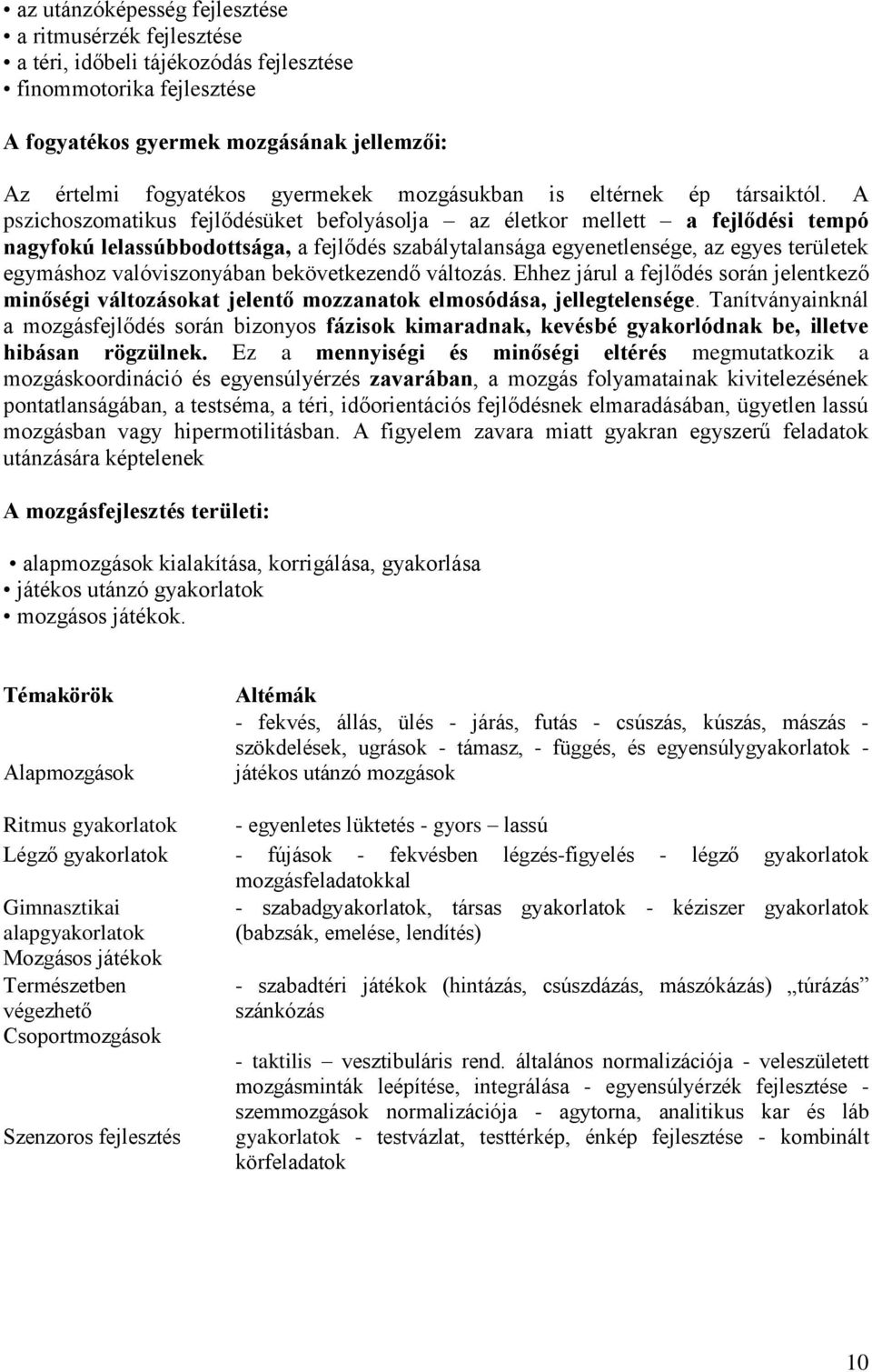 A pszichoszomatikus fejlődésüket befolyásolja az életkor mellett a fejlődési tempó nagyfokú lelassúbbodottsága, a fejlődés szabálytalansága egyenetlensége, az egyes területek egymáshoz