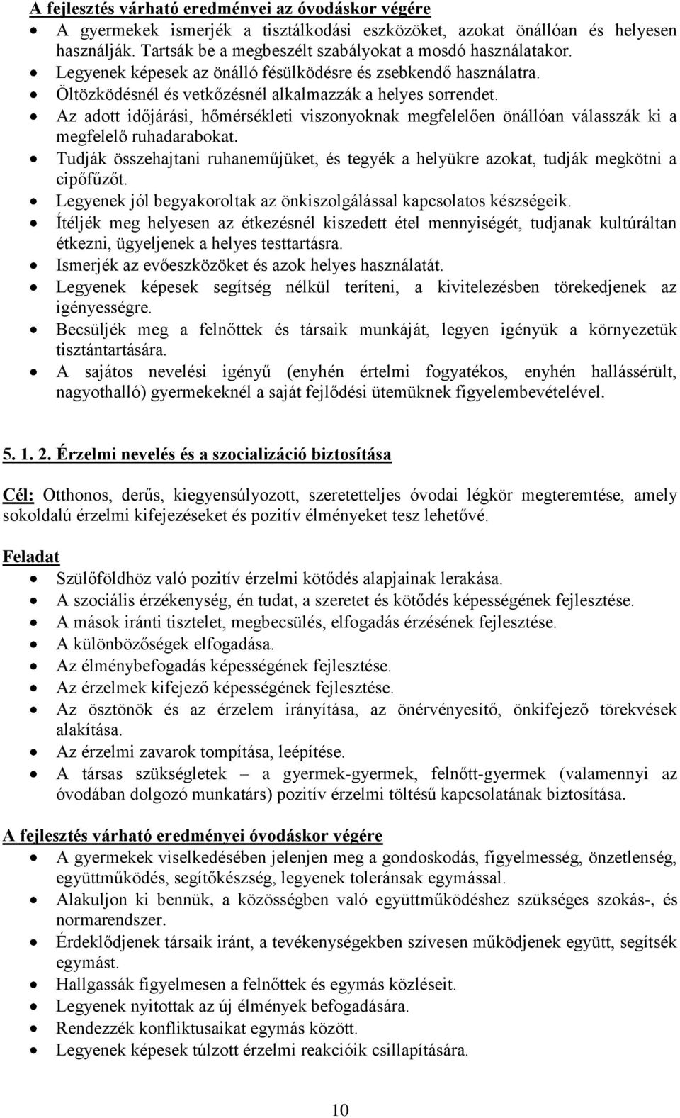 Az adott időjárási, hőmérsékleti viszonyoknak megfelelően önállóan válasszák ki a megfelelő ruhadarabokat. Tudják összehajtani ruhaneműjüket, és tegyék a helyükre azokat, tudják megkötni a cipőfűzőt.