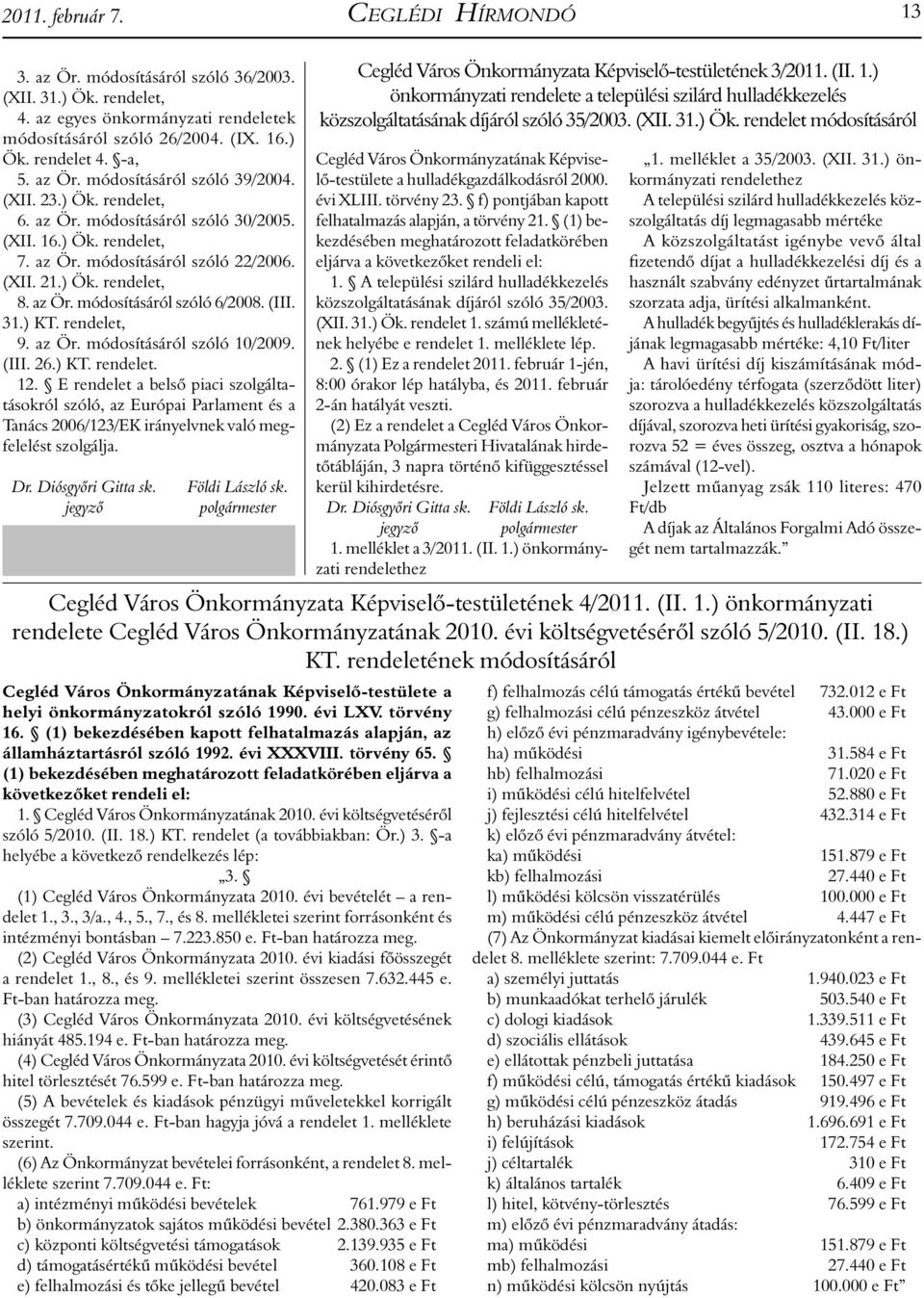 (III. 31.) KT. rendelet, 9. az Ör. módosításáról szóló 10/2009. (III. 26.) KT. rendelet. 12.