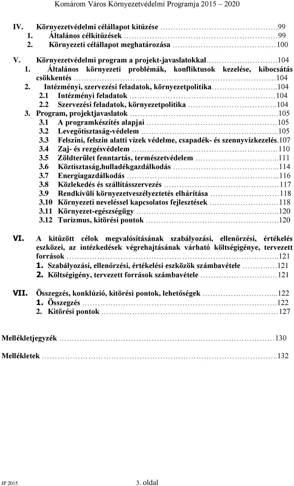 2 Szervezési feladatok, környezetpolitika..104 3. Program, projektjavaslatok.105 3.1 A programkészítés alapjai 105 3.2 Levegőtisztaság-védelem...105 3.3 Felszíni, felszín alatti vizek védelme, csapadék- és szennyvízkezelés.