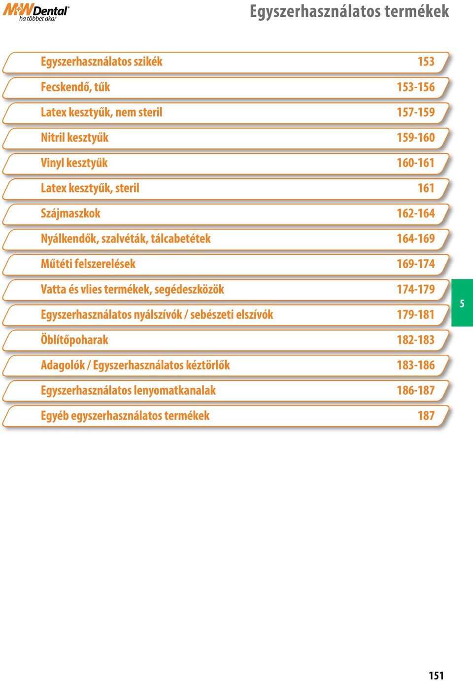 felszerelések 169-174 Vatta és vlies termékek, segédeszközök 174-179 Egyszerhasználatos nyálszívók / sebészeti elszívók 179-181