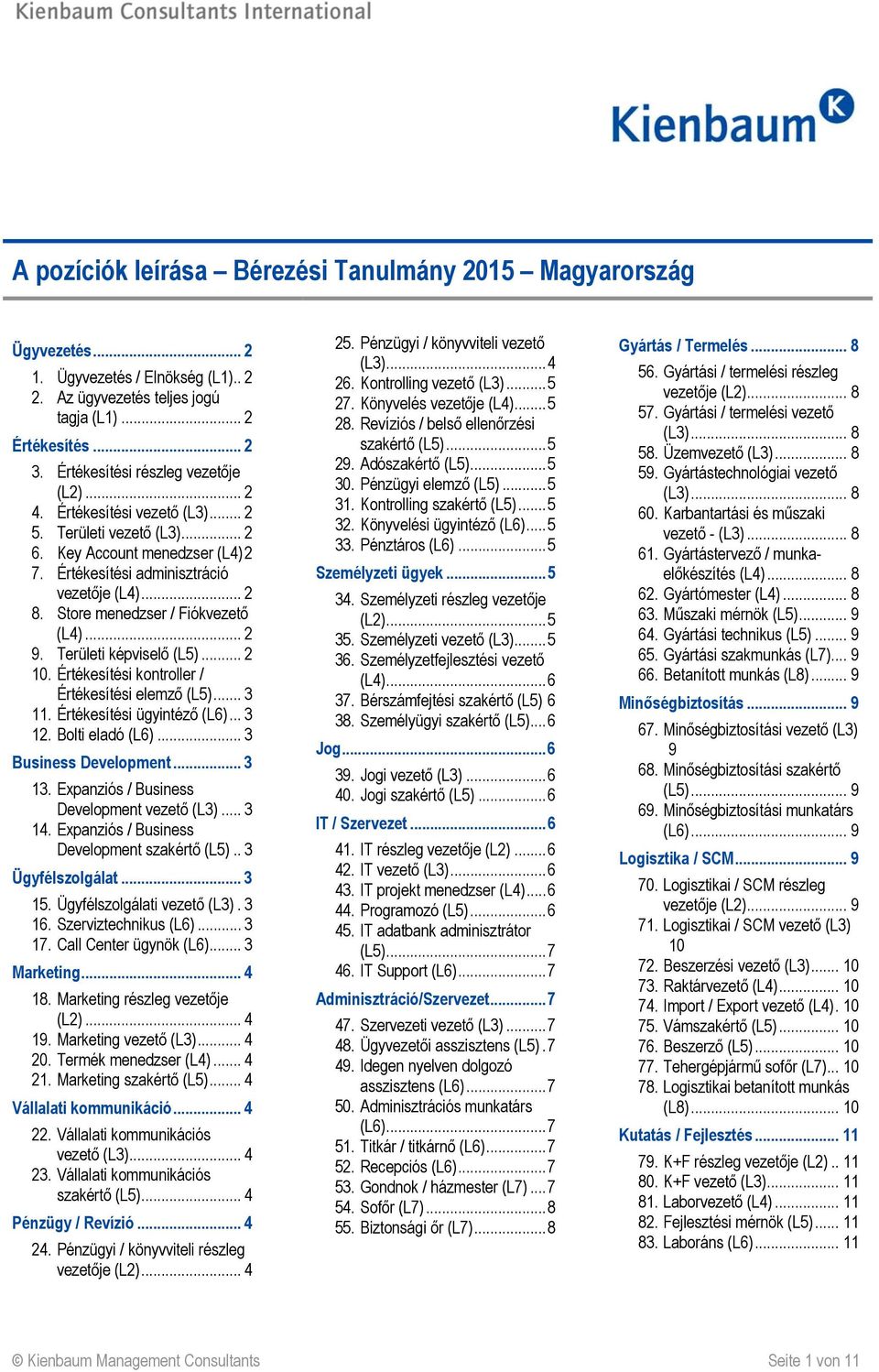 Értékesítési kontroller / Értékesítési elemző (L5)... 3 11. Értékesítési ügyintéző (L6)... 3 12. Bolti eladó (L6)... 3 Business Development... 3 13. Expanziós / Business Development vezető (L3)... 3 14.