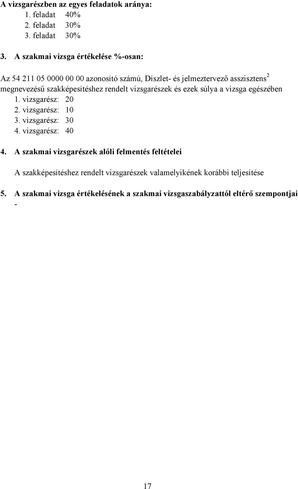 szakmai vizsga értékelése %-osan: z 54 211 05 0000 00 00 azonosító számú, Díszlet- és jelmeztervező asszisztens 2 megnevezésű