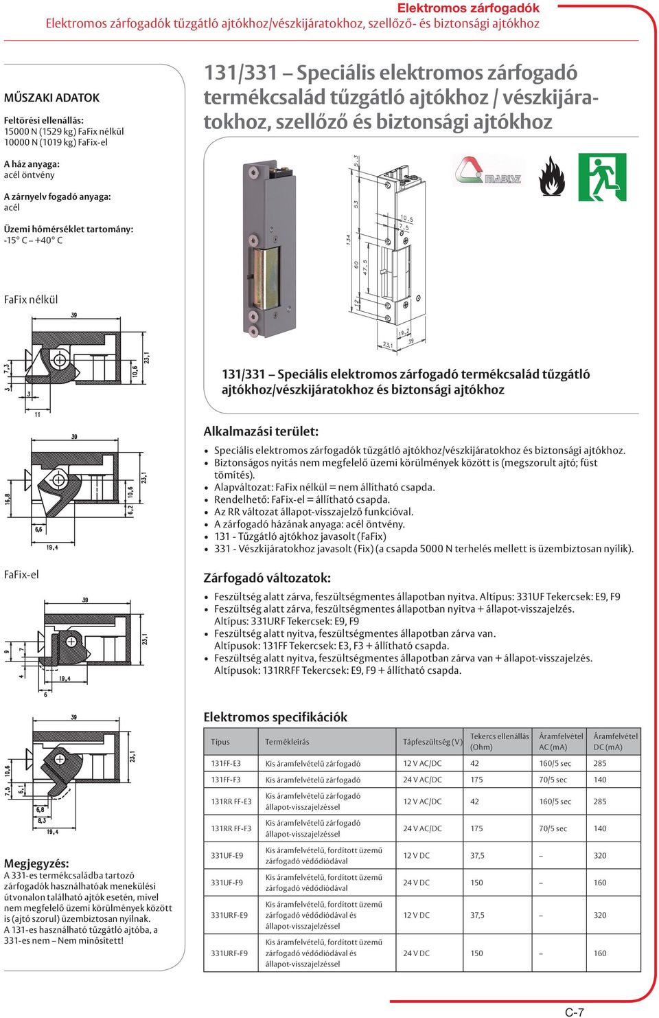 ajtókhoz/vészkijáratokhoz és biztonsági ajtókhoz Alkalmazási terület: Speciális elektromos zárfogadók tűzgátló ajtókhoz/vészkijáratokhoz és biztonsági ajtókhoz.