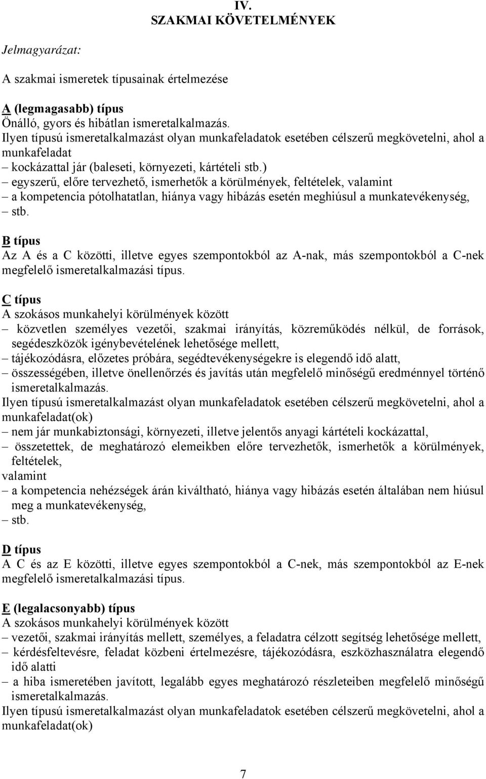 ) egyszerű, előre tervezhető, ismerhetők a körülmények, feltételek, valamint a kompetencia pótolhatatlan, hiánya vagy hibázás esetén meghiúsul a munkatevékenység, stb.