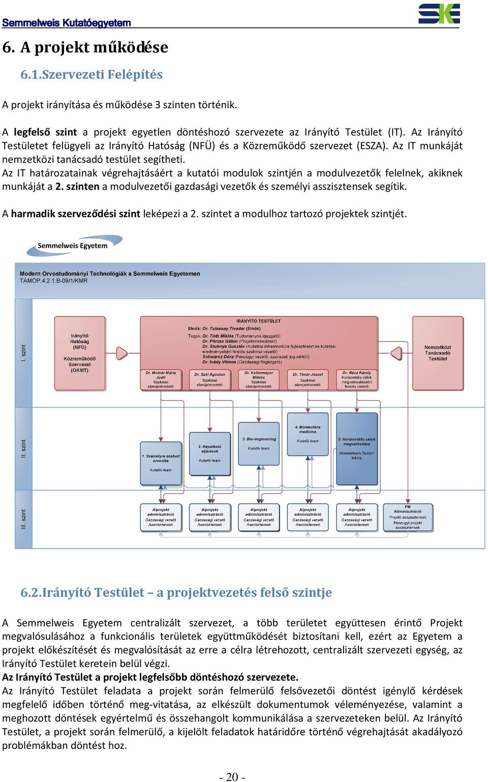 Az IT határozatainak végrehajtásáért a kutatói modulok szintjén a modulvezetők felelnek, akiknek munkáját a 2. szinten a modulvezetői gazdasági vezetők és személyi asszisztensek segítik.