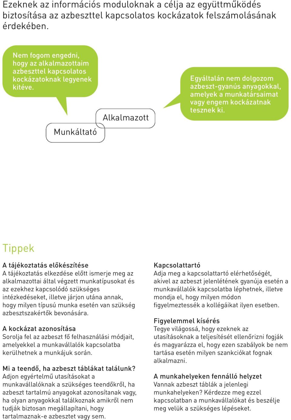 Munkáltató Alkalmazott egyáltalán nem dolgozom azbeszt-gyanús anyagokkal, amelyek a munkatársaimat vagy engem kockázatnak tesznek ki.