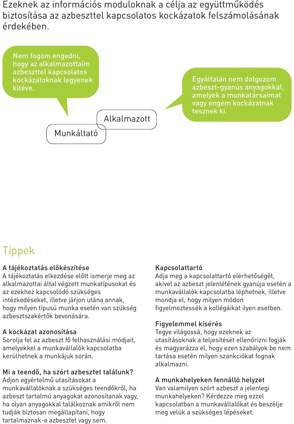 Munkáltató Alkalmazott egyáltalán nem dolgozom azbeszt-gyanús anyagokkal, amelyek a munkatársaimat vagy engem kockázatnak tesznek ki.