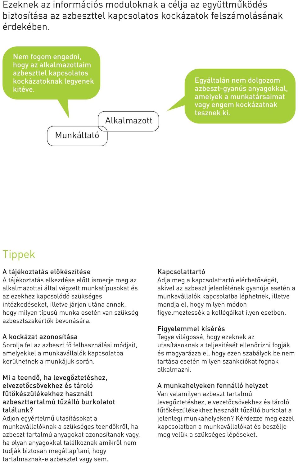 Munkáltató Alkalmazott egyáltalán nem dolgozom azbeszt-gyanús anyagokkal, amelyek a munkatársaimat vagy engem kockázatnak tesznek ki.