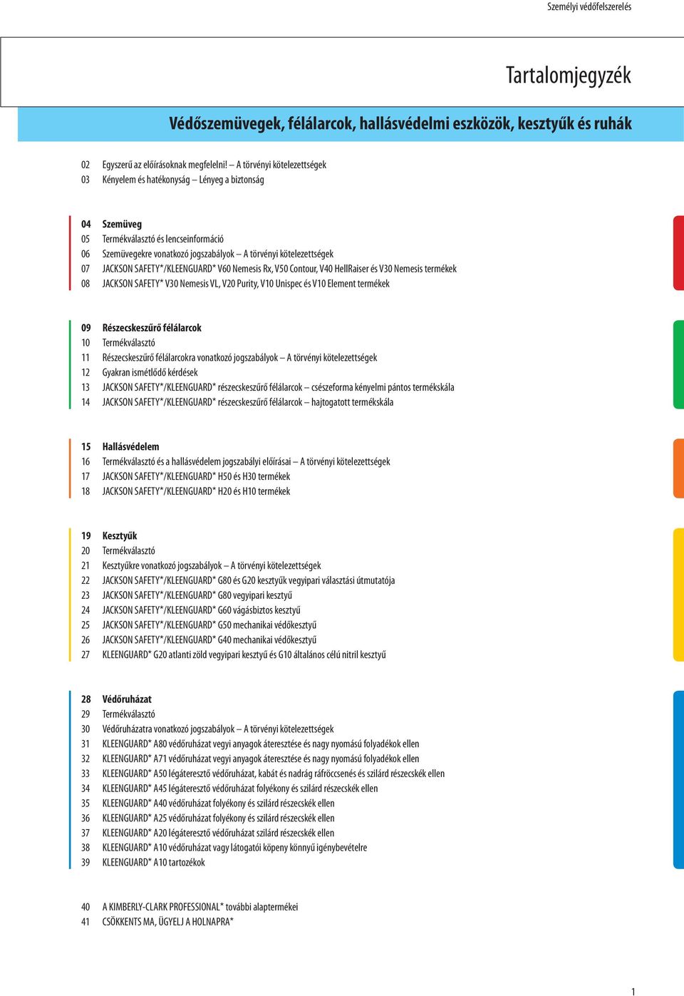 SAFETY*/KLEENGUARD* V60 Nemesis Rx, V50 Contour, V40 HellRaiser és V30 Nemesis termékek 08 JACKSON SAFETY* V30 Nemesis VL, V20 Purity, V0 Unispec és V0 Element termékek 09 Részecskeszűrő félálarcok 0