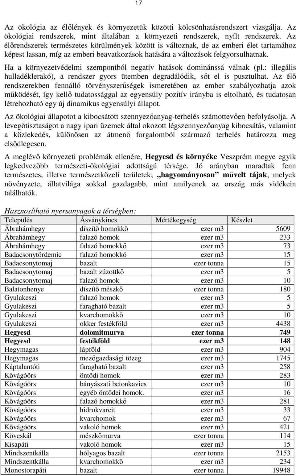 Ha a környezetvédelmi szempontból negatív hatások dominánssá válnak (pl.: illegális hulladéklerakó), a rendszer gyors ütemben degradálódik, sıt el is pusztulhat.