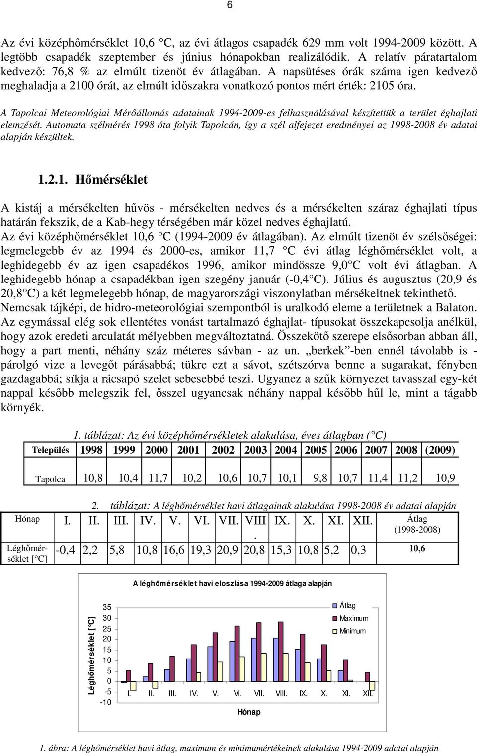 A Tapolcai Meteorológiai Mérıállomás adatainak 1994-2009-es felhasználásával készítettük a terület éghajlati elemzését.