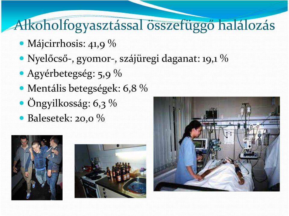 szájüregi daganat: 19,1 % Agyérbetegség: 5,9 %