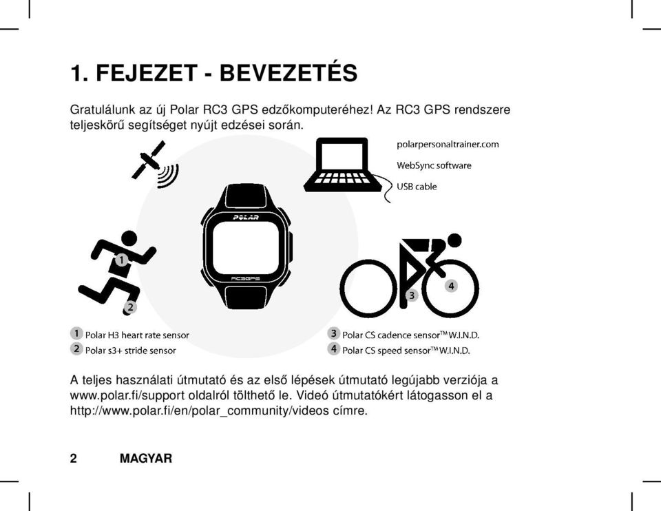 A teljes használati útmutató és az első lépések útmutató legújabb verziója a www.polar.