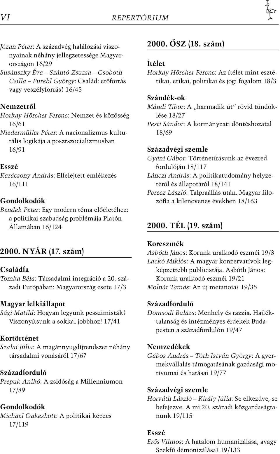 16/45 Nemzetről Horkay Hörcher Ferenc: Nemzet és közösség 16/61 Niedermüller Péter: A nacionalizmus kulturális logikája a posztszocializmusban 16/91 Esszé Karácsony András: Elfelejtett emlékezés