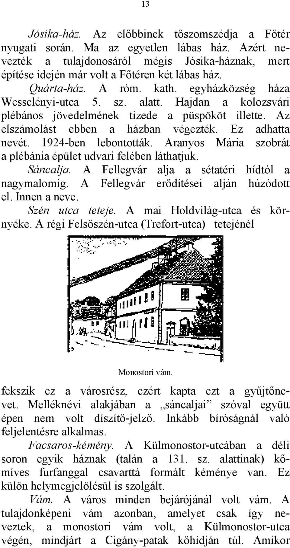 1924-ben lebontották. Aranyos Mária szobrát a plébánia épület udvari felében láthatjuk. Sáncalja. A Fellegvár alja a sétatéri hídtól a nagymalomig. A Fellegvár erődítései alján húzódott el.