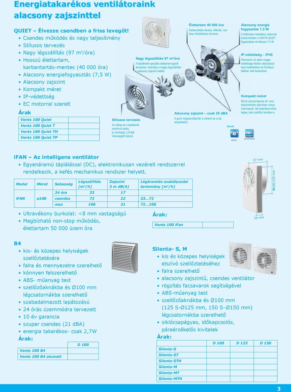 méret IPvédettség EC motorral szerelt Árak Vents 100 Quiet Vents 100 Quiet T Vents 100 Quiet TH Vents 100 Quiet TP Stílusos tervezés Az előlap és a lapátkerék rendkívül tartós, jó minőségű, UVálló