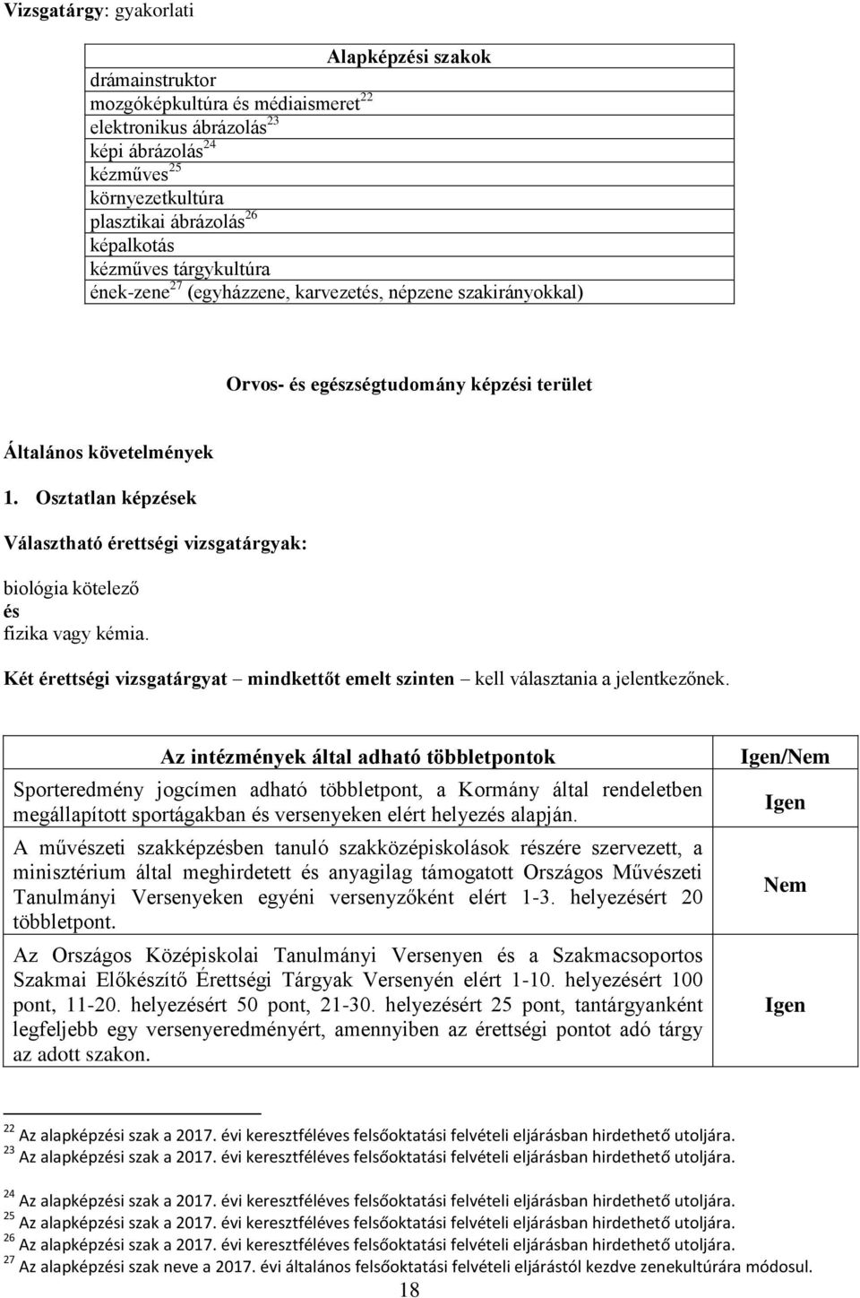 Osztatlan képzek Választható érettségi vizsgatárgyak: biológia kötelező fizika vagy kémia. Két érettségi vizsgatárgyat mindkettőt emelt szinten kell választania a jelentkezőnek.