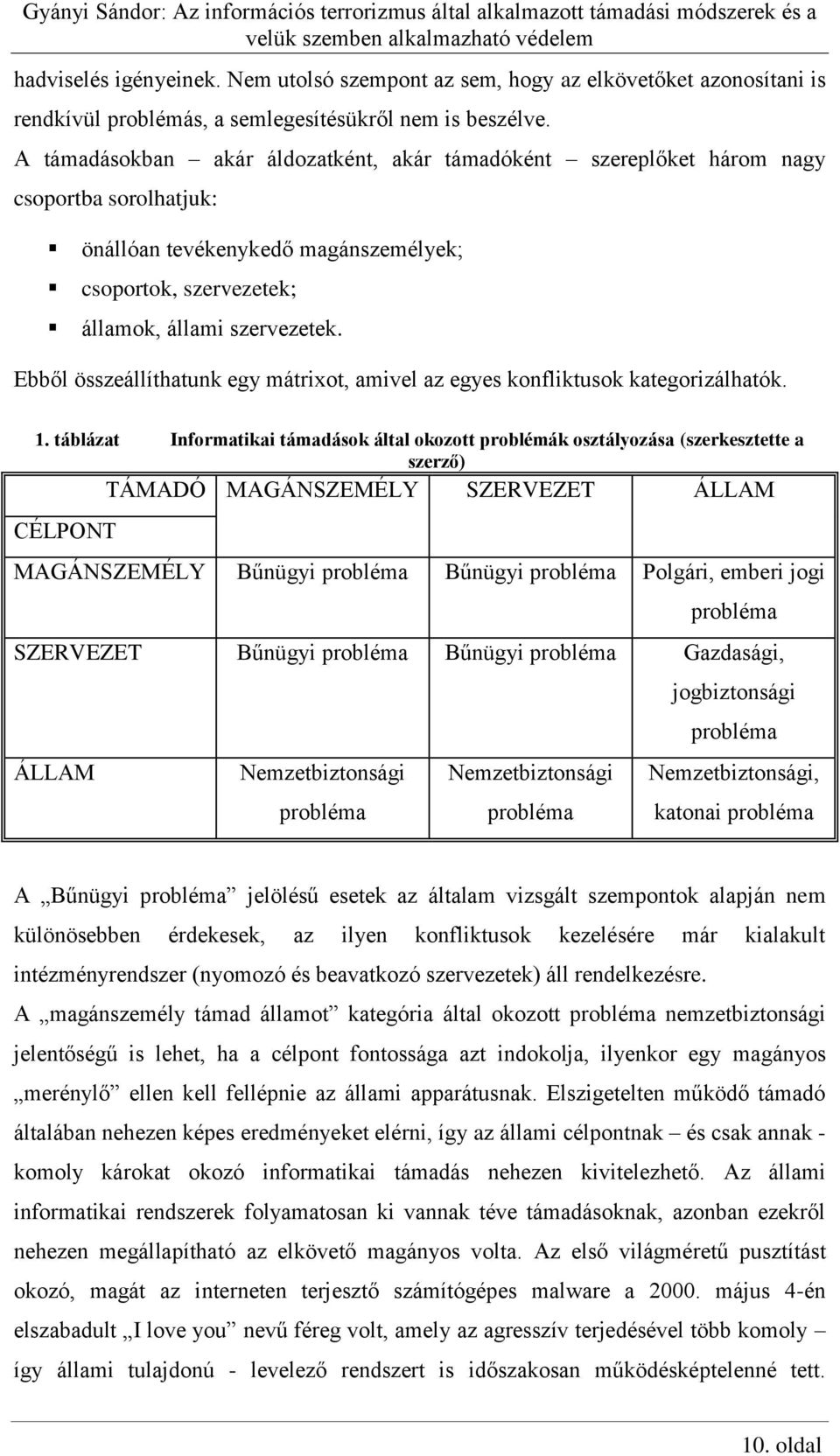 Ebből összeállíthatunk egy mátrixot, amivel az egyes konfliktusok kategorizálhatók. 1.