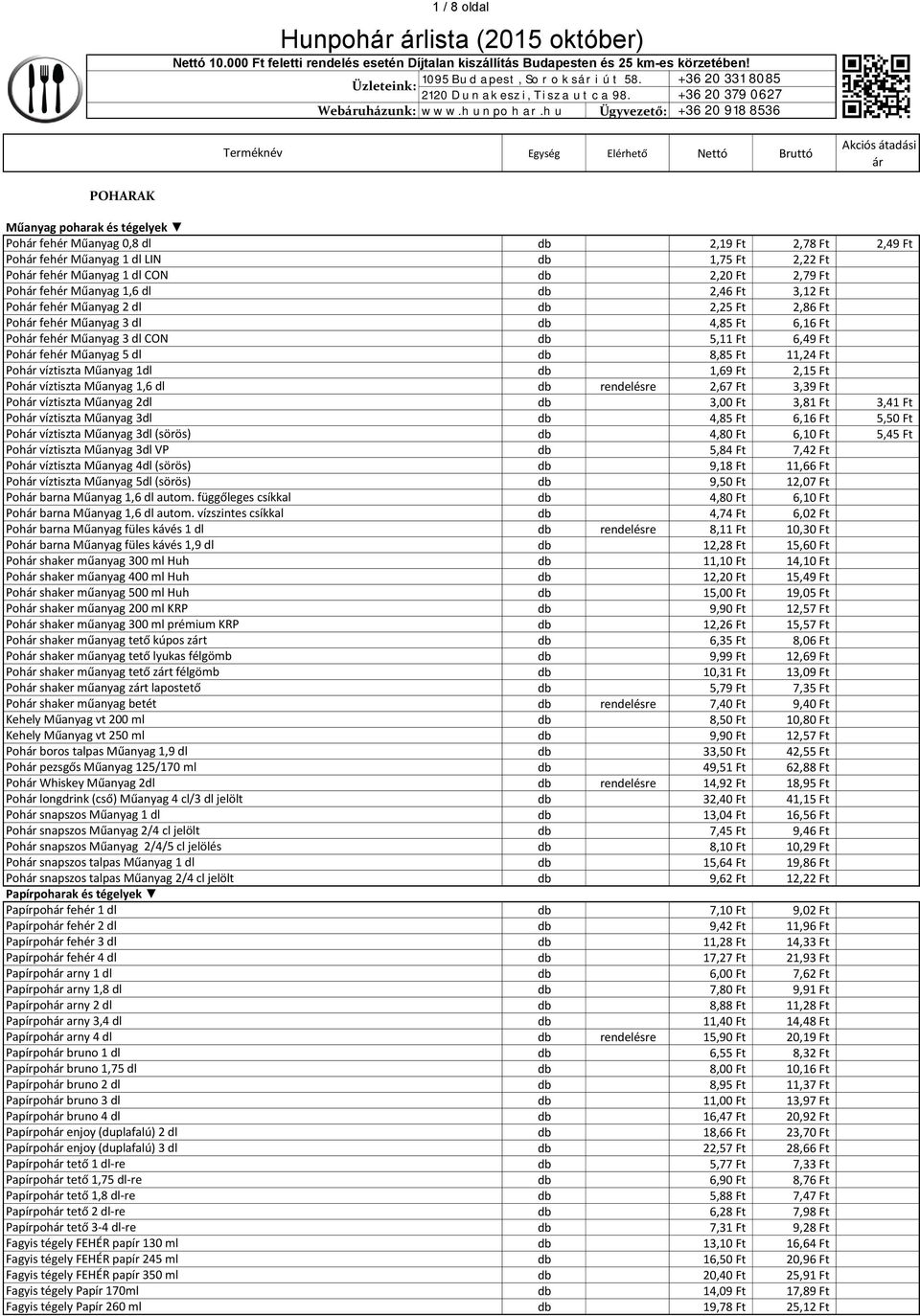 hu Ügyvezető: +36 20 918 8536 POHARAK Műanyag poharak és tégelyek Poh fehér Műanyag 0,8 dl Poh fehér Műanyag 1 dl LIN Poh fehér Műanyag 1 dl CON Poh fehér Műanyag 1,6 dl Poh fehér Műanyag 2 dl Poh