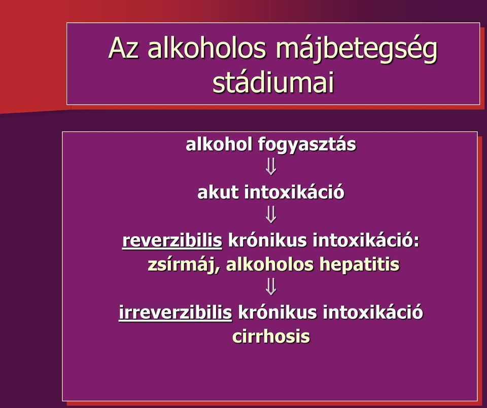 krónikus intoxikáció: zsírmáj, alkoholos