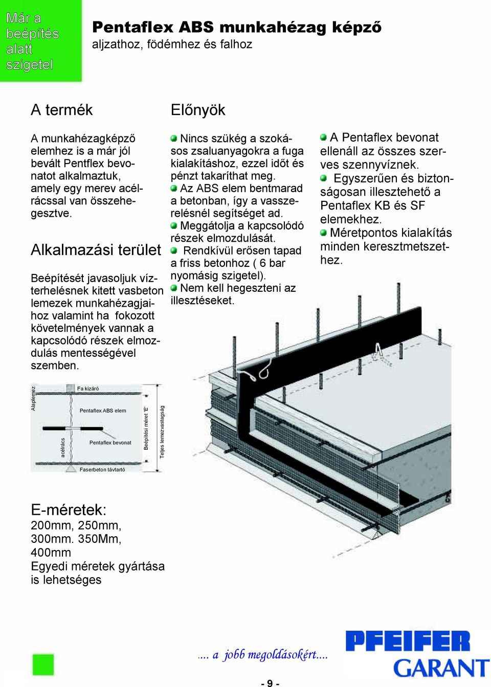 Az ABS elem bentmarad a betonban, így a vasszerelésnél segítséget ad. Meggátolja a kapcsolódó részek elmozdulását.