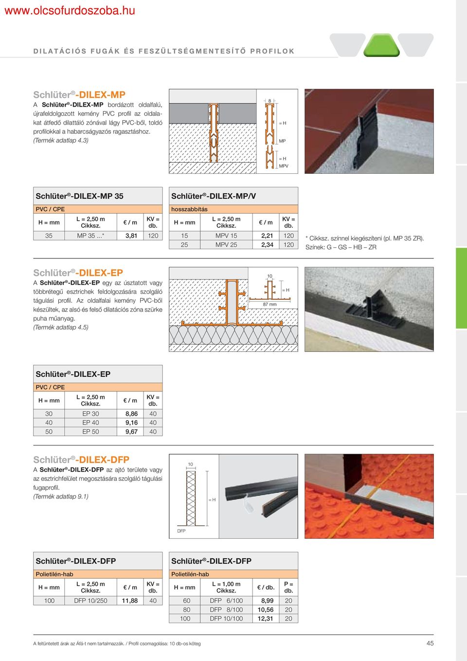 toldó profilokkal a habarcságyazós ragasztáshoz. (Termék adatlap 4.3) Schlüter -DILEX-MP 35 PVC / CPE 35 MP 35.