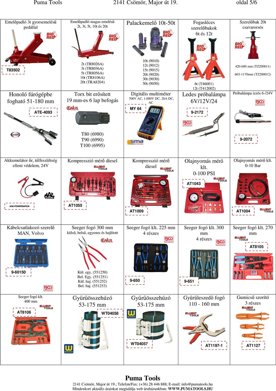 fogható 51-180 mm ATE-4093 2t (TR8026A) 3t (TR8036A) 5t (TR8056A) 10t (TR8106A) 20t (TRA8204) Torx bit erősített 19 mm-es 6 lap befogás 10t (9010) 12t (9012) 15t (9015) 20t (9020) 30t (9030) 50t