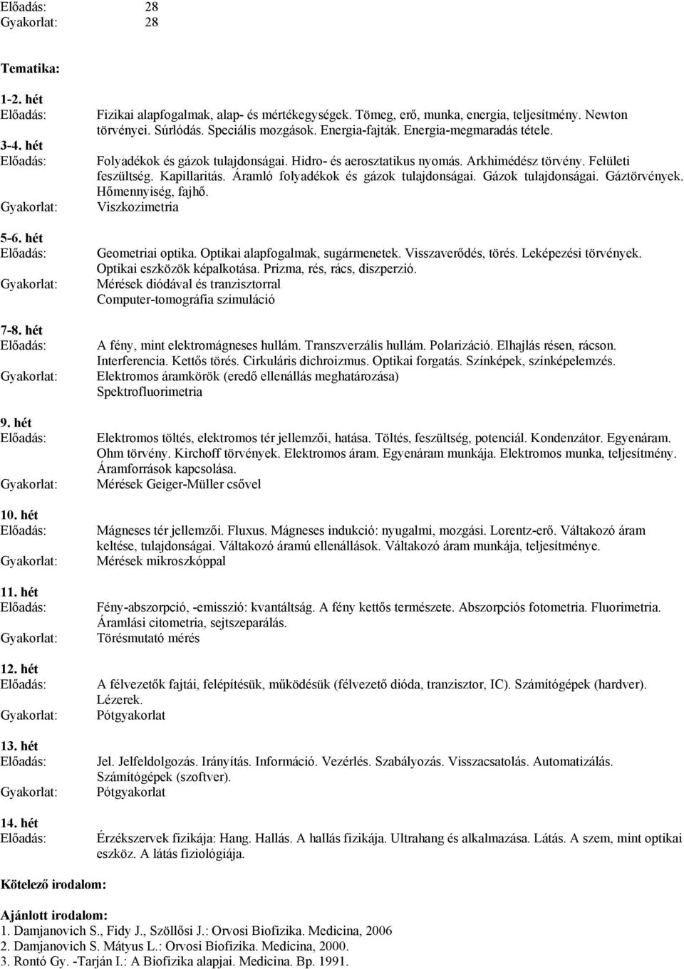 Áramló folyadékok és gázok tulajdonságai. Gázok tulajdonságai. Gáztörvények. Hőmennyiség, fajhő. Viszkozimetria Geometriai optika. Optikai alapfogalmak, sugármenetek. Visszaverődés, törés.