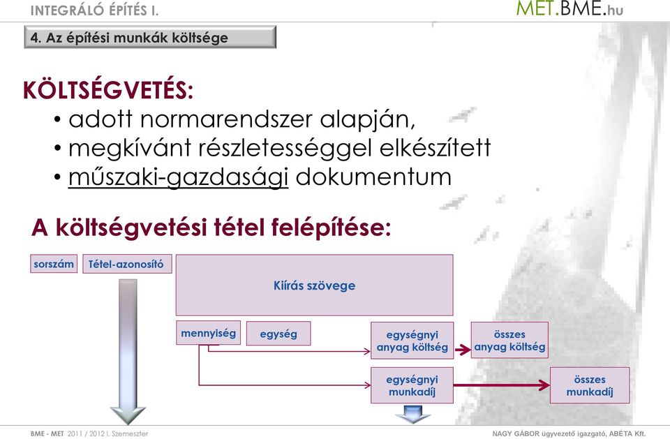 költségvetési tétel felépítése: srszám Tétel-aznsító Kiírás szövege